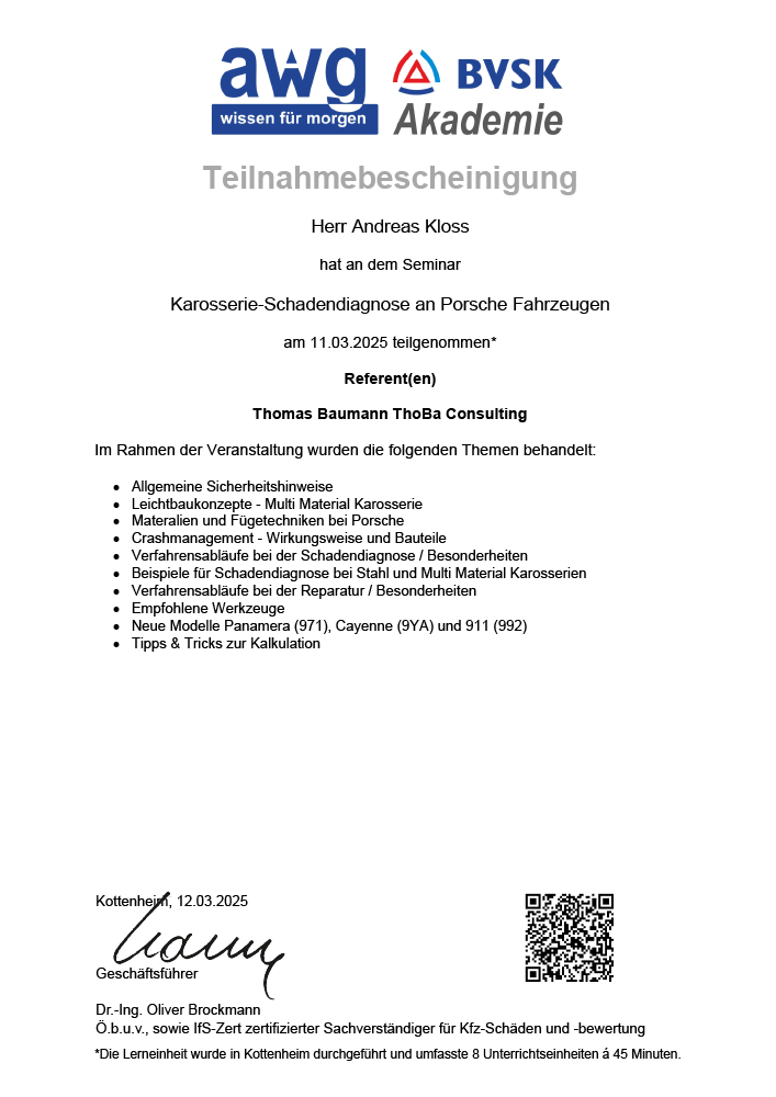 Karosserie Schadendiagnose an Porschel